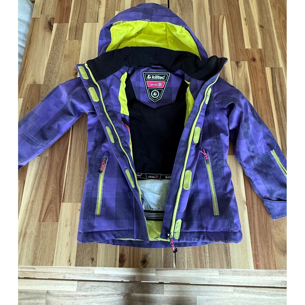 Killtec Girls Waterproof & Windproof Level 3 Plaid Purple Ski Jacket Sz 8' Hood‎